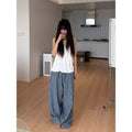 Summer Casual Fashion Plaid Loose Wide Leg Pants + Pants