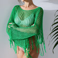 Crochet Hollow Knit Pullover - Fringe Short Cardigan Loose Fit Layering Top