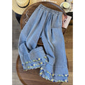 Fashion Versatile Lace Embroidered High Waist Loose Straight Leg Wide Leg Pants + Pants