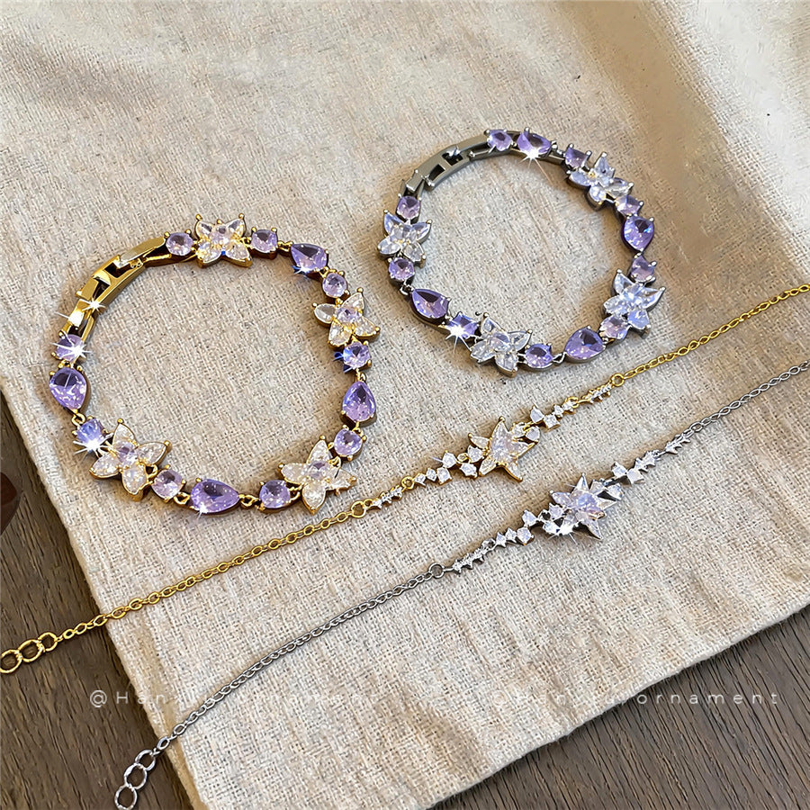 18K Gold-Plated Zircon Flower Teardrop Bracelet - view 2