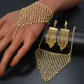 Amazon Overseas Fashionable Western 18K Gold Net Form Fringe Necklace Bracelet Set Earrings Ring Banquet Set