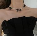 2025 New Tulle Bow Pearl Necklace Women ins Breeze Niche Design Detail Clavicle Chain Choker N6278