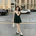 Green Bud Halter Tie Backless Stretch Mesh Dress, 2026