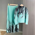 Fashion Elegant Printed Pleated Skirt 2-Piece Set
