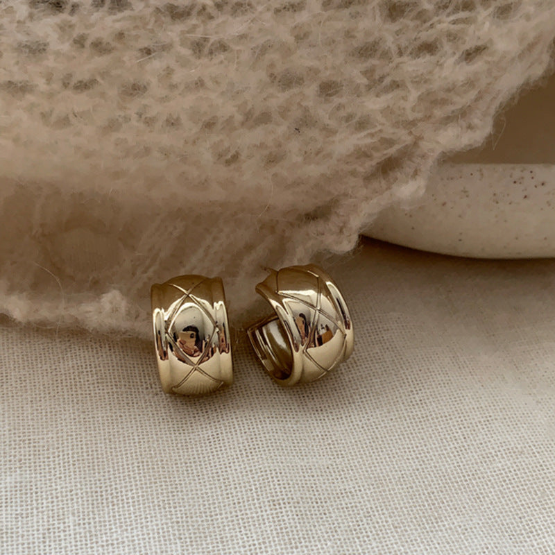 Korean Textured Round Stud Earrings - view 3