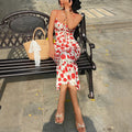 Women's French Floral Halter Tie Waist Slim Maxi Dress
