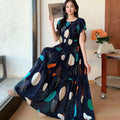 Rayon Floral Off-Shoulder Elastic Waist Bohemian Beach Dress