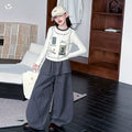 Girls' Cartoon Print Long Sleeve Tee & Wide-Leg Pants Set