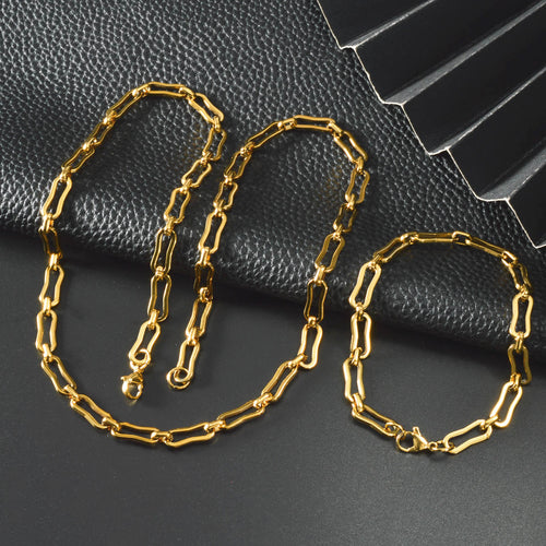 Export Hot Sale Punk Breeze Statement Thick Necklace Bracelet Set Titanium Handmade Chain Gold Plated 18K Hand Jewelry Item In Stock