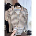 Old Money Retro Linen Striped Lightweight Shirt + Shorts 2-Piece Set