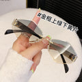 Rimless Beveled Polygon Women Sunglasses Premium Light Luxury Gold Silk No Rim Sunglasses Driving Sun-Proof Glasses