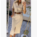Minimalist V-Neck T-Shirt Dress - Straight Cut Midi Dress Casual Summer Style