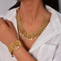 Overseas Vintage Breeze Rhinestone Cutout Chain Round Fringe Exquisite Dubai Height Precious Bride Necklace Bracelet Set