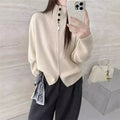 Women's Fall-Winter Korean Knit Wool High Neck Sweater + Cardigan + Jacket + Top 2026 - Off White
