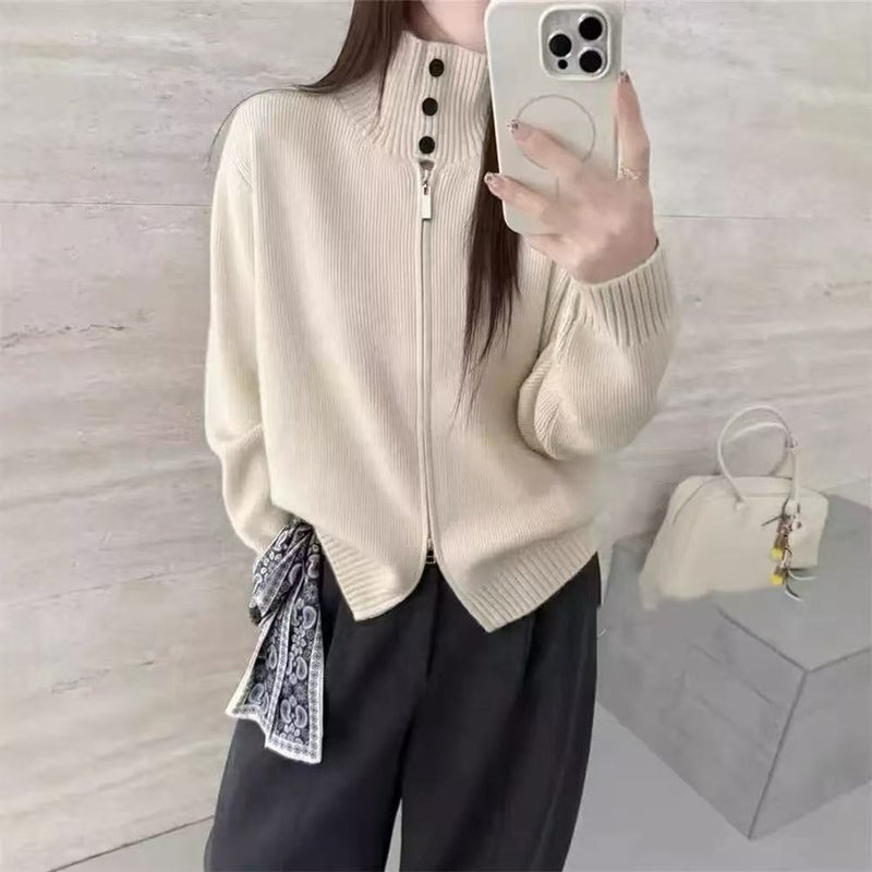 Women's Fall-Winter Korean Knit Wool High Neck Sweater + Cardigan + Jacket + Top 2026 - Off White