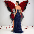 Women's Strapless Sequin Embroidered Mermaid Waist-Cinching Sexy Evening Gown...