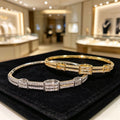 Western Full Diamond Geometric Bangle Exquisite Versatile Cubic Zirconia 2 Row Crystal Bracelet Niche Premium Elegant Hand Jewelry Women