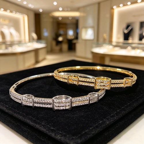 Western Full Diamond Geometric Bangle Exquisite Versatile Cubic Zirconia 2 Row Crystal Bracelet Niche Premium Elegant Hand Jewelry Women