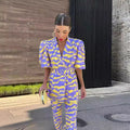 Women's Ethnic Retro Short Sleeve V-Neck Printed Flared Jacket + Pants Set 2026 - As Pictured
