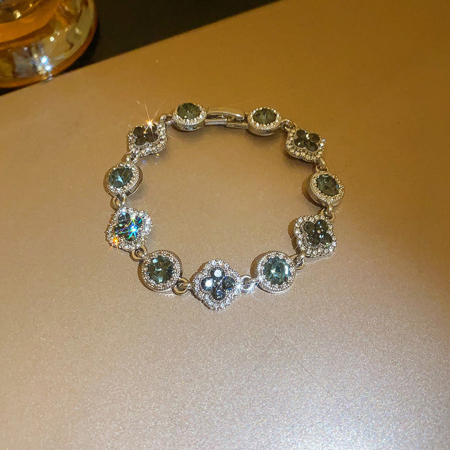 Rhinestone Floral Round Clasp Bracelet - view 9