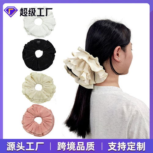 Gem Li French Premium Elegant Double-Layer Pleated Hair Tie Low Ponytail Large Scrunchie Versatile Hair String Hair Accessory