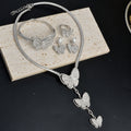 EU/US Import Bestseller Fringe 3D Butterfly Rhinestone Necklace Bracelet Set Earrings Ring Banquet Women Jewelry Set