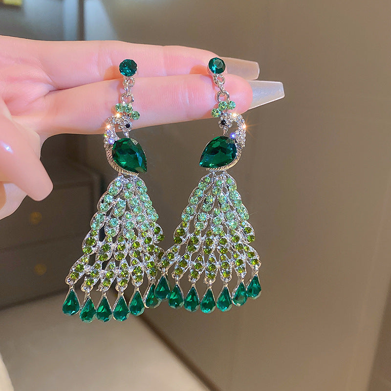 Emerald Green Oval Rhinestone Stud Earrings - view 10