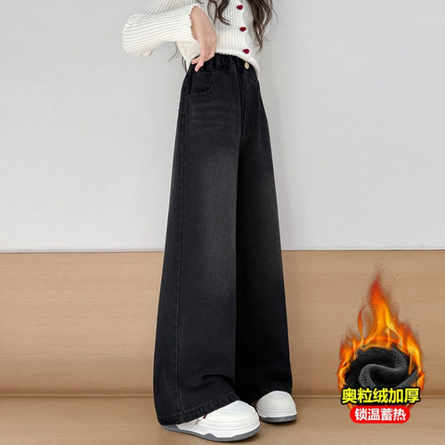 Girls' Straight-Leg Jeans with Bow Detail - Fleece Lined