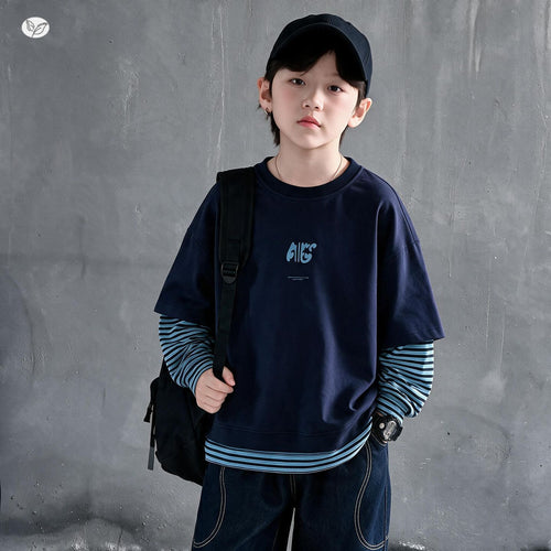 Boys' Faux Layered Striped Long Sleeve T-Shirt - Fall Base Layer