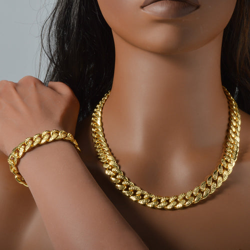 Cuban Chain Large Gold Chain Piece Men Personality Copper Gold Bracelet Necklace Set Wholesale