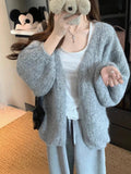 Women's Fall Korean Knit Wool Loose Sweater + Cardigan + Jacket 2026 - Green