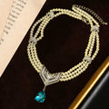 Vintage Fashionable Pearl Necklace Retro vintage Imperial Breeze Versatile Necklace Multi-Layer Crystal Pendant Necklace