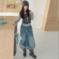 Girls' Faux Layered Long Sleeve Tee & Denim Carrot Pants Set