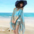 Women's Summer Ethnic Retro Chiffon Printed Lightweight Sun-Protection Top + Shawl + - Black