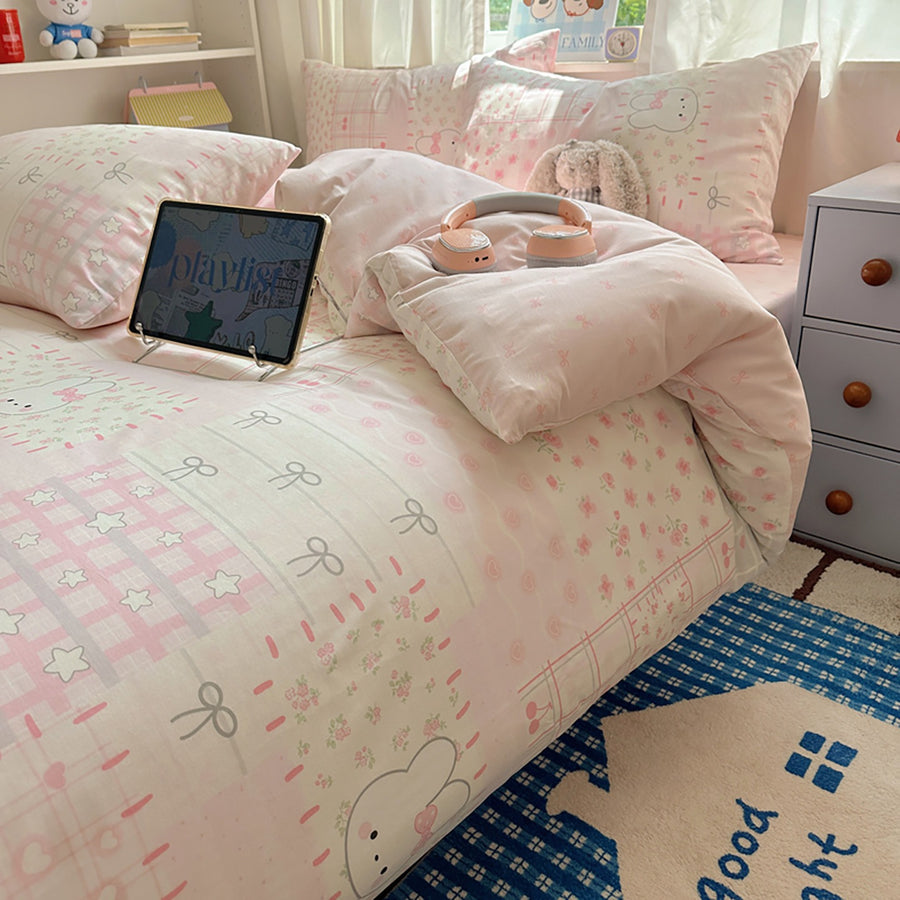 Creamy Cat Floral Print Cotton 4-Piece Bedding Set - view 3