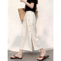 White Linen Button Front A-Line Long Skirt, 2026