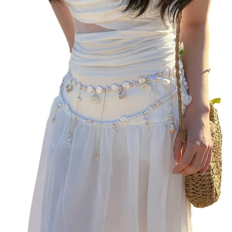 Beach Vacation Flower Pearl Tassel Waist Chain - view 5