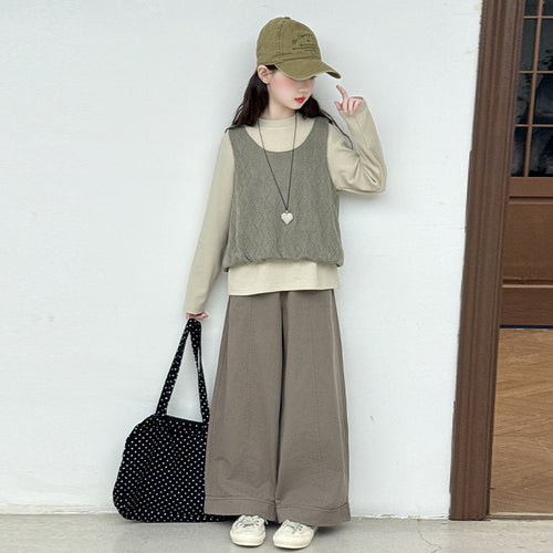 Girls' Knit Vest, Base Layer & Pants - 3-Piece Cotton Set