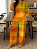 Women's Ethnic Retro Plus Size Long Sleeve V-Neck Printed Drapey Top Set 2026 - 1