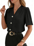 Spring-Summer Casual Fashion Short Sleeve V-Neck Shirt