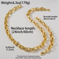 Amazon Hot Sale Western Copper Square Spliced Cuban Chain Trendsetter Personality Accessory Gold Plated Necklace Bracelet Set