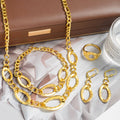 Western Bead Gem 18K Jewelry Set Cuban Chain Oval Round Cutout Return Pattern Necklace Bracelet Set Earrings Ring Set