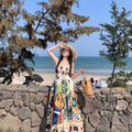 Ethnic Graffiti Print Camisole A-Line Fitted Long Dress