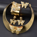 Dubai 18K Gold Butterfly Rhinestone Necklace Earrings Set Ring Bangle Women Banquet Jewelry Set Cubic Zirconia Rhinestone