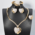 Luxury Full Diamond Heart Earrings Necklace Bracelet Set Ring Set EU/US Import Fashionable Elegant Rhinestone Wedding Jewelry