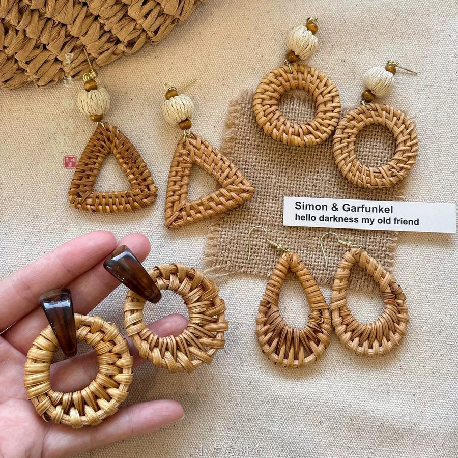 Bohemian Woven Straw Statement Earrings - view 2