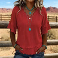 Summer Casual Short Sleeve V-Neck Loose Frayed Shirt