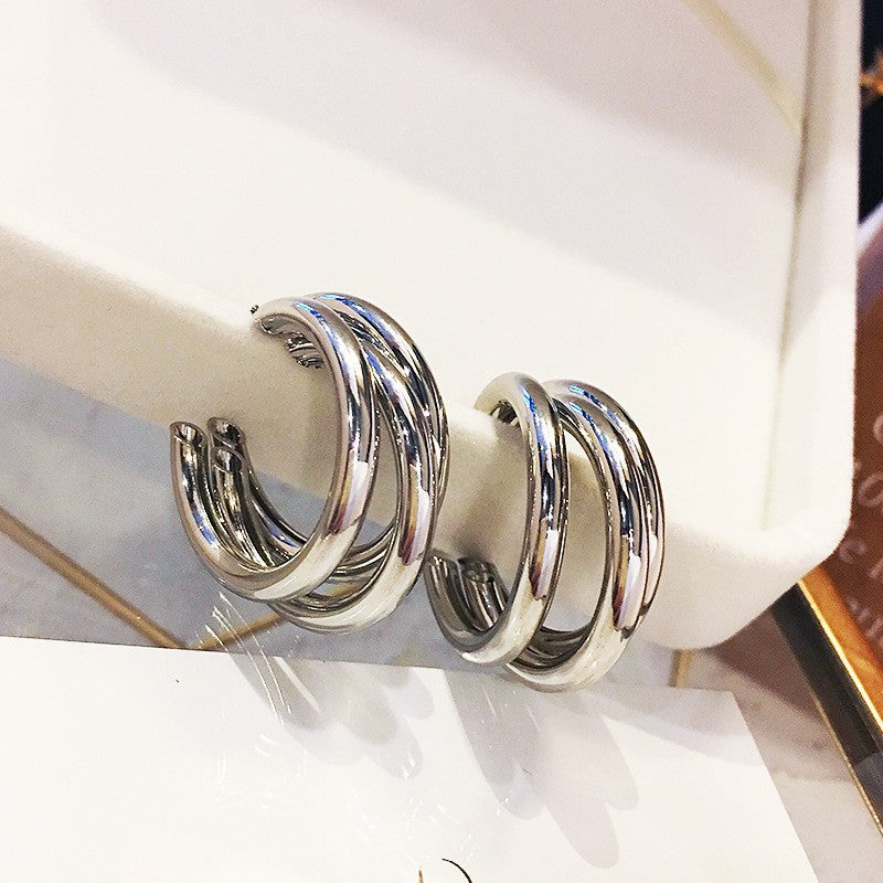 Metal Striped Half-Round Statement Earrings - view 11