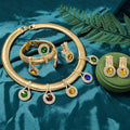 18K 4th Color Crystal Plain Gold Necklace Bracelet Set Earrings Ring Women Jewelry Set Gold Plated Personality Statement Breeze