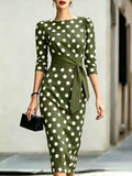 2026 Retro Polka Dot Fitted Mid-Length Dress